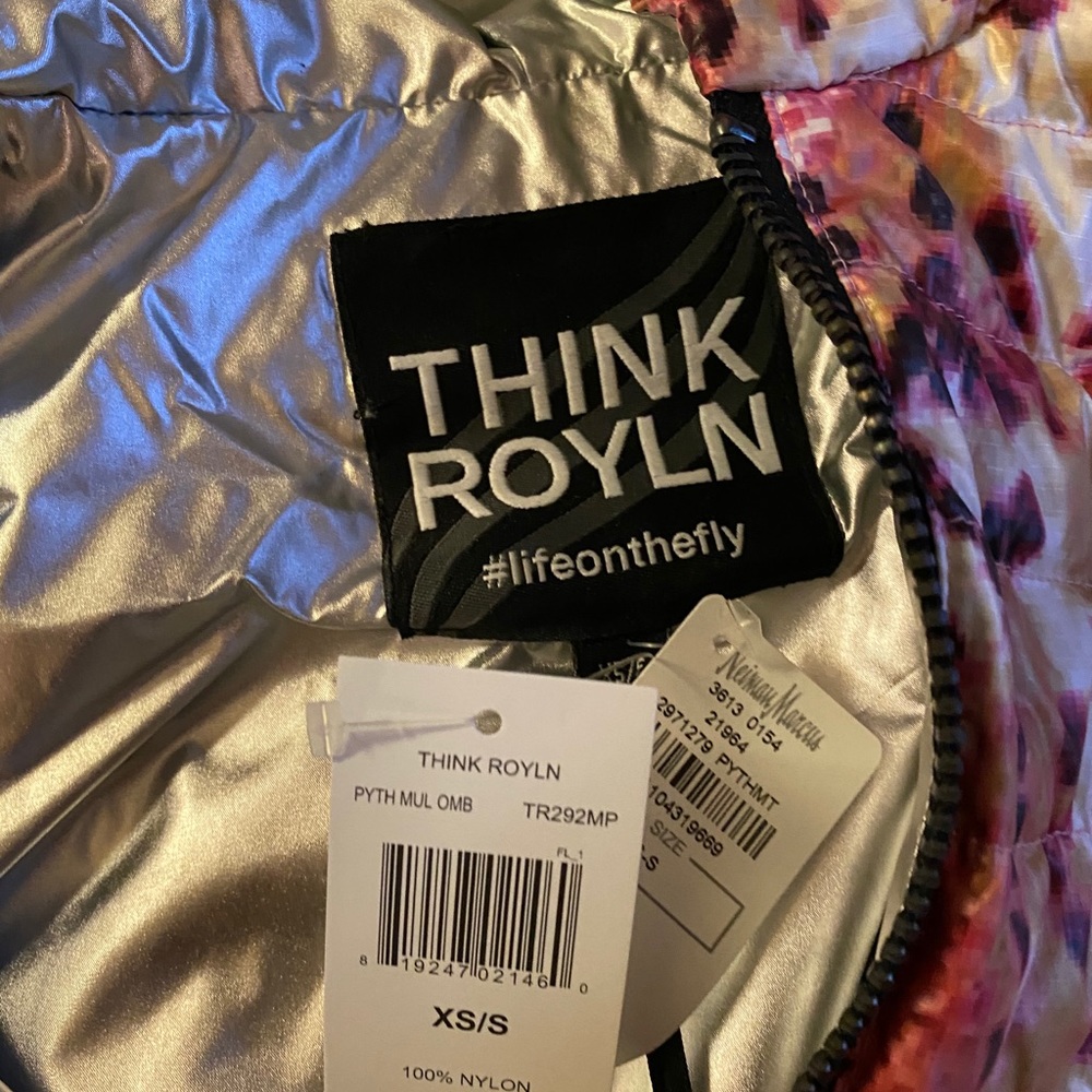 Think Royln The Heroine Oversized Quilted Python-Print Down Poncho Puffy XS/S - Picture 6 of 9